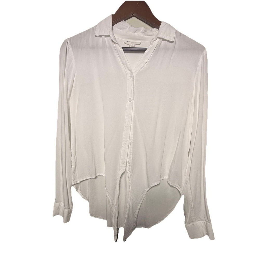 Beach Lunch Lounge Woman M White Beach Lightweight Button Up Tie Front Top Shirt